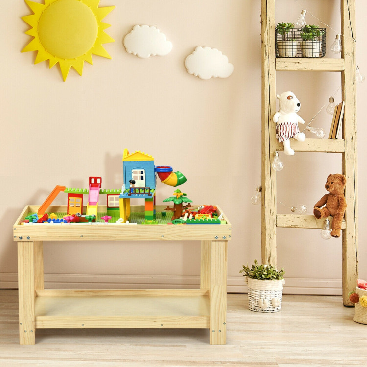 Solid Multifunctional Wood Kids Activity Play Table-NaturalCostway Gallery View 8 of 12