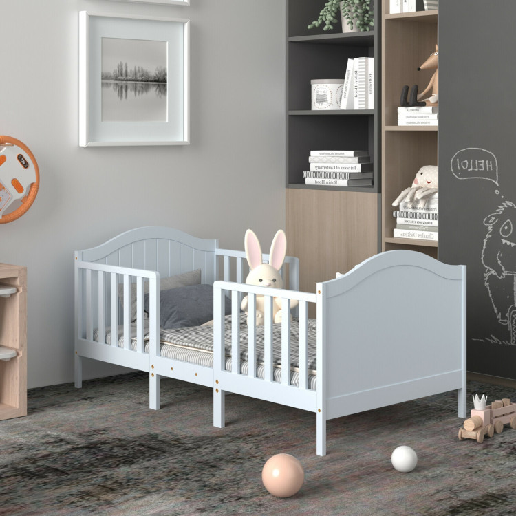 2-in-1 Classic Convertible Wooden Toddler Bed with 2 Side Guardrails for Extra Safety-WhiteCostway Gallery View 8 of 12