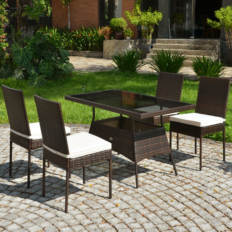 5 Pieces Rattan Dining Set Glass Table High Back ChairCostway Gallery View 6 of 10