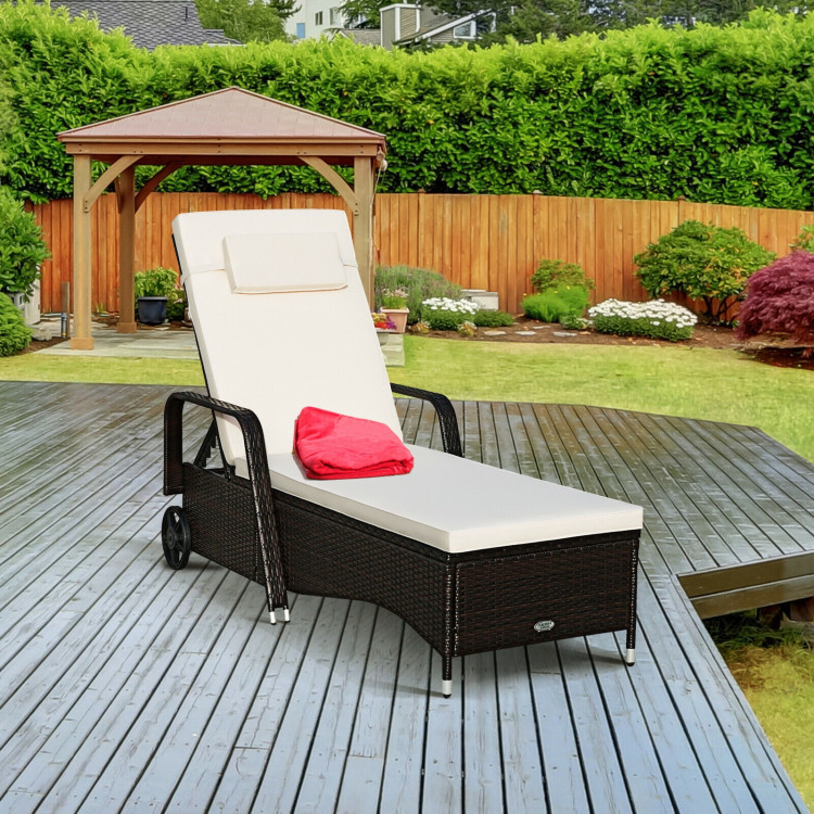 Outdoor Recliner Cushioned Chaise Lounge with Adjustable BackrestCostway Gallery View 6 of 11