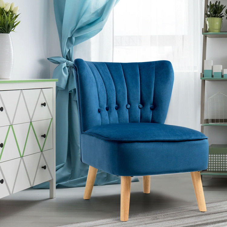 Armless Accent Chair Tufted Velvet Leisure Chair-BlueCostway Gallery View 3 of 12