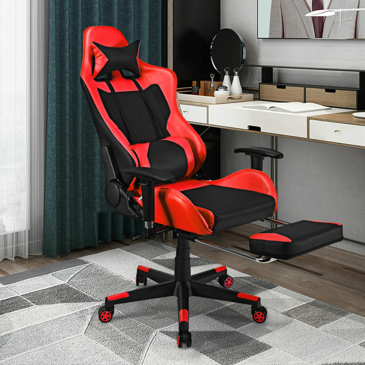 PU Leather Gaming Chair with USB Massage Lumbar Pillow and