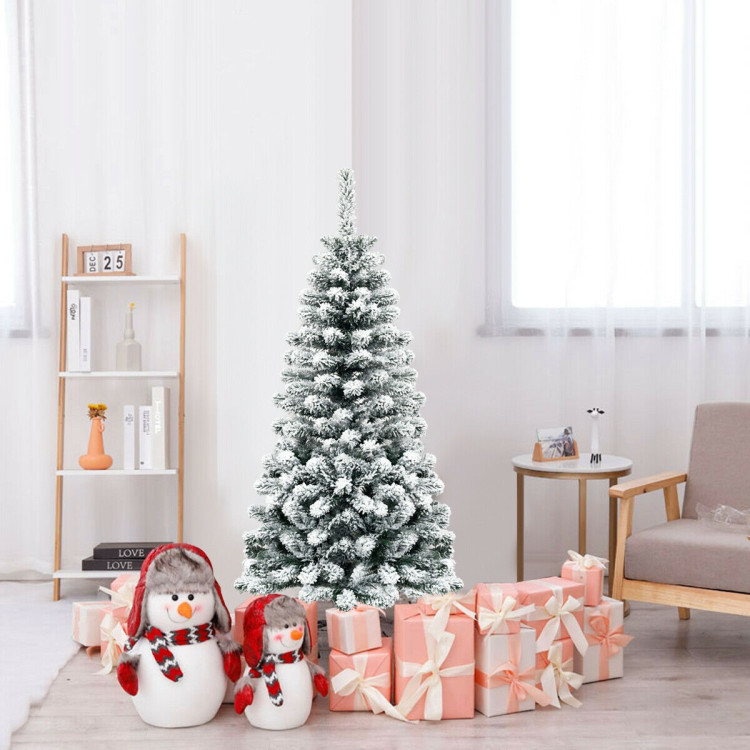 4.5 Feet Unlit Hinged Snow Flocked Artificial Pencil Christmas Tree with 242 BranchCostway Gallery View 2 of 10