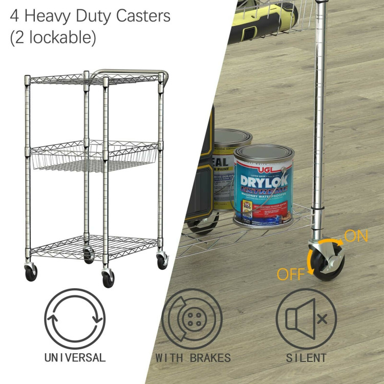 3-Tier Rolling Utility Cart with Handle Bar and Adjustable ShelvesCostway Gallery View 12 of 12