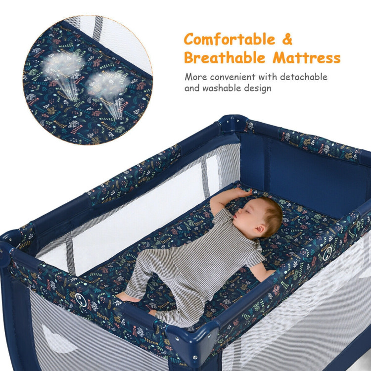 Portable Baby Playpen with Mattress Foldable Design-BlueCostway Gallery View 7 of 12