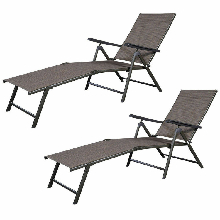 Set of 2 Adjustable Chaise Lounge Chair with 5 Reclining PositionsCostway Gallery View 7 of 12