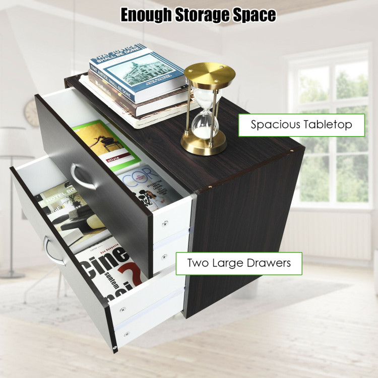 2-Drawer Stackable Horizontal Storage Cabinet Dresser Chest with Handles-EspressoCostway Gallery View 8 of 12