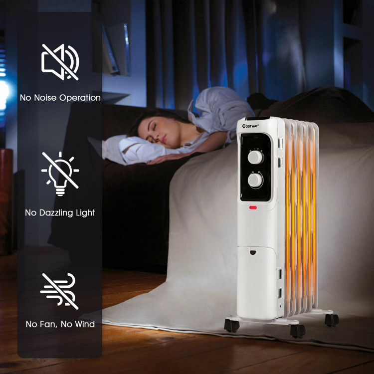 1500W Oil Filled Portable Radiator Space Heater with Adjustable Thermostat-WhiteCostway Gallery View 8 of 9