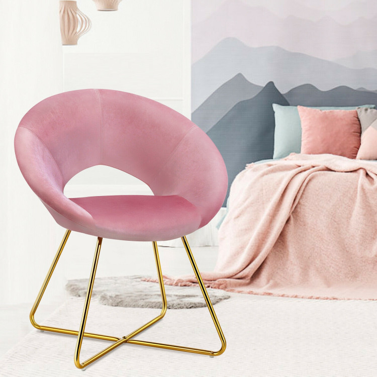 Set of 2 Comfy Cute Upholstered Vanity Desk Chair with Metal Legs-PinkCostway Gallery View 2 of 12