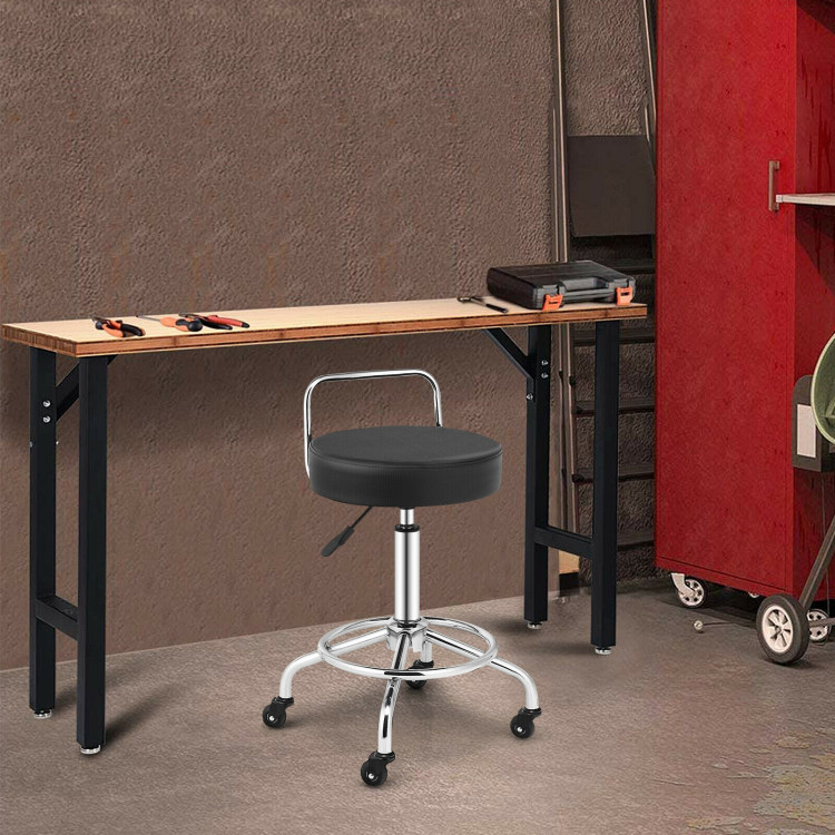Pneumatic Work Stool Rolling Swivel Task Chair Spa Office Salon with Cushioned Seat-BlackCostway Gallery View 6 of 12