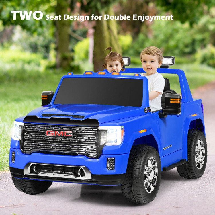 12V 2-Seater Licensed GMC Kids Ride On Truck RC Electric Car with Storage Box-BlueCostway Gallery View 3 of 13