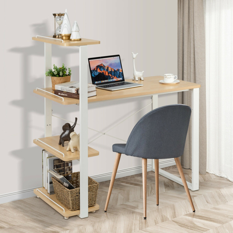 Reversible Computer Desk Study Table Home Office with Adjustable Bookshelf-NaturalCostway Gallery View 4 of 12