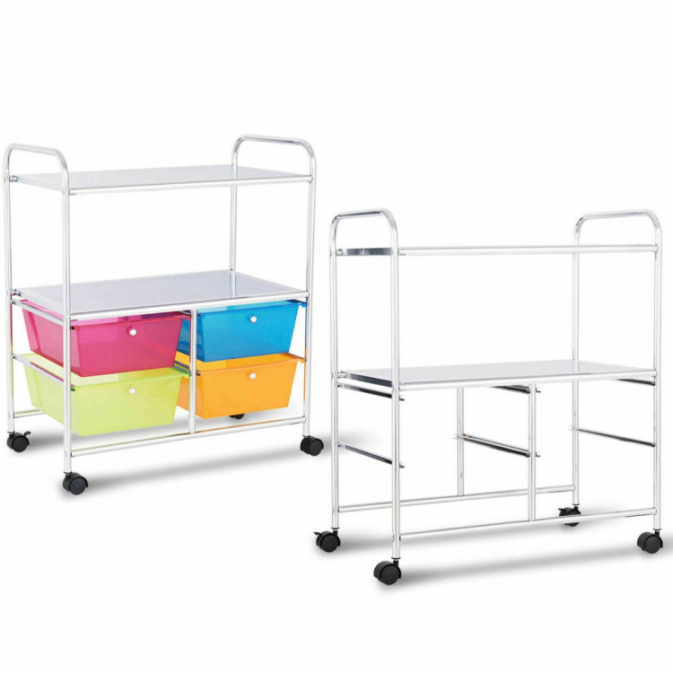 4 Drawers Shelves Rolling Storage Cart Rack-Transparent MulticolorCostway Gallery View 10 of 12