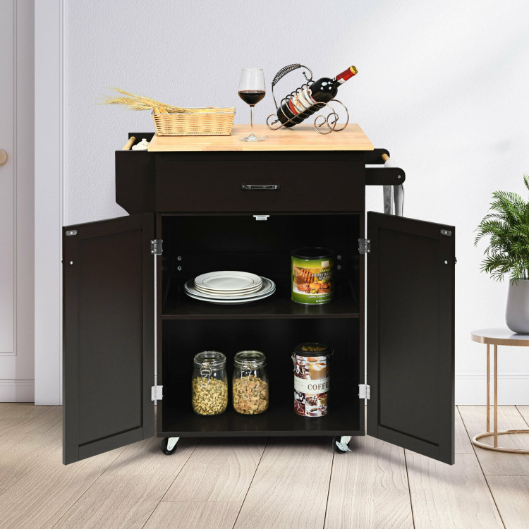 Utility Rolling Storage Cabinet Kitchen Island Cart with Spice Rack-BrownCostway Gallery View 6 of 12