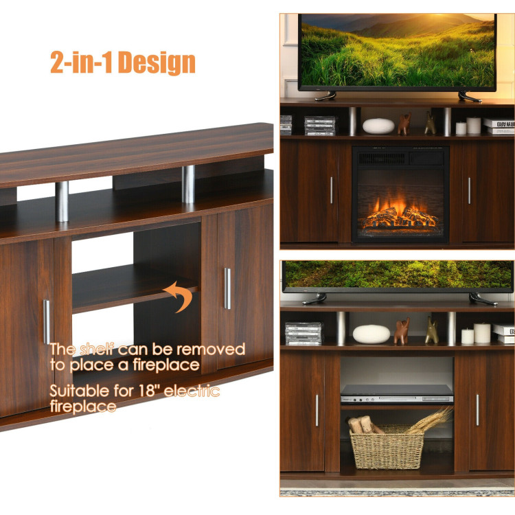 63 Inch TV Entertainment Console Center with 2 Cabinets-WalnutCostway Gallery View 5 of 11