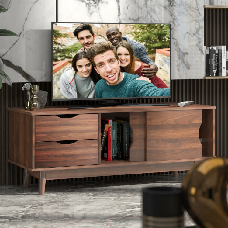 TV Stand for TV up to 60" Media Console Table Storage with Doors-WalnutCostway Gallery View 2 of 12