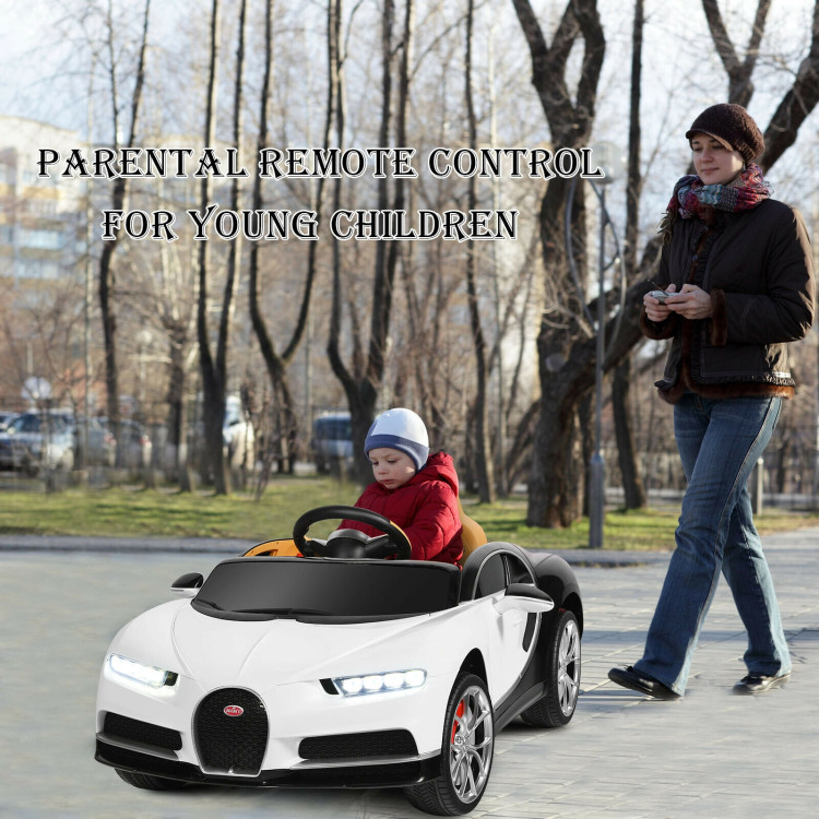 12V Licensed Bugatti Chiron Kids Ride on Car with Storage Box and MP3-WhiteCostway Gallery View 7 of 8