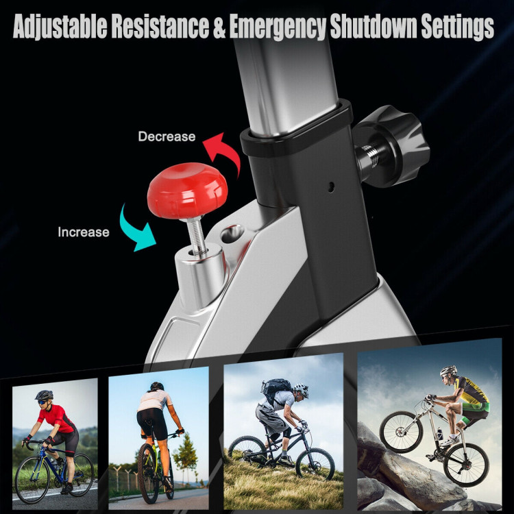 Stationary Silent Belt Adjustable Exercise Bike with Phone Holder and Electronic Display-BlackCostway Gallery View 2 of 9