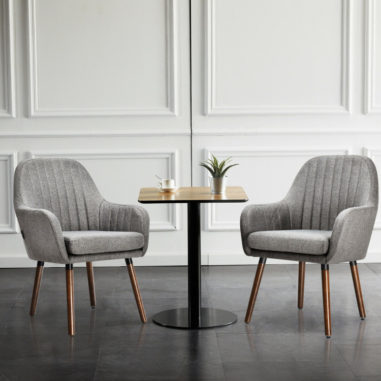 Set of 2 Fabric Upholstered Accent Chairs with Wooden Legs-GrayCostway Gallery View 6 of 12