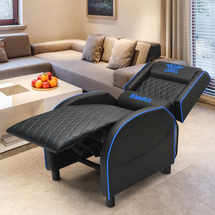 Massage Gaming Recliner Chair with Headrest and Adjustable Backrest for Home Theater-BlueCostway Gallery View 7 of 12