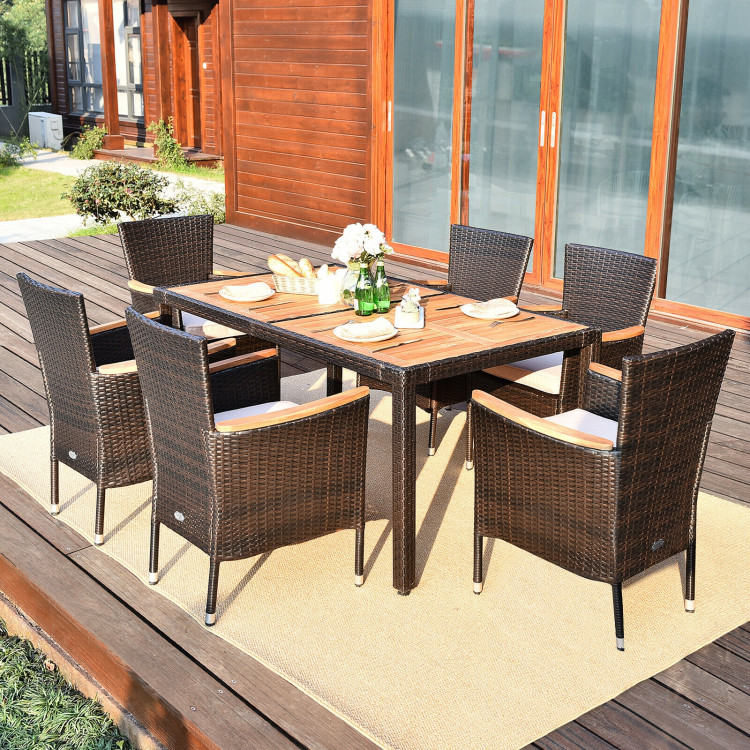 7 Pieces Garden Dining Patio Rattan Set with CushionsCostway Gallery View 9 of 12