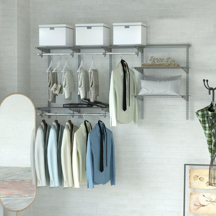 3 to 6 Feet Wall-Mounted Closet System Organizer Kit with Hang Rod-GrayCostway Gallery View 7 of 12