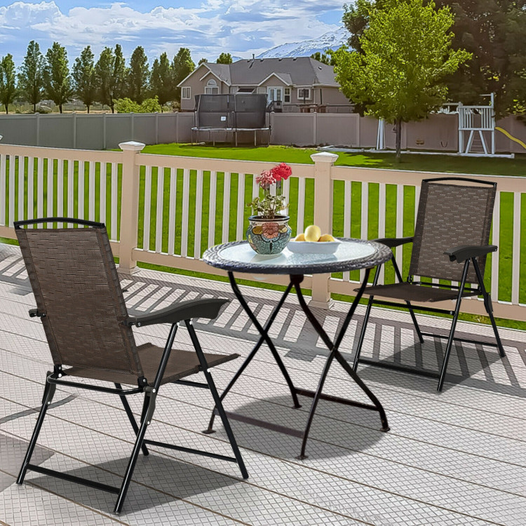 2 Pieces Folding Sling Chairs with Steel Armrests and Adjustable Back for PatioCostway Gallery View 7 of 11