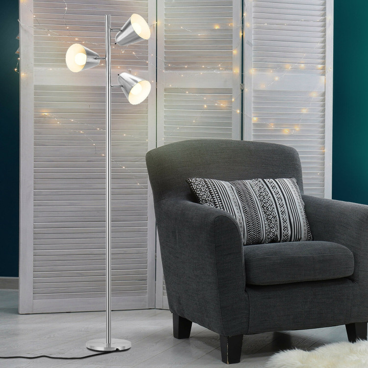 64 Inch 3-Light LED Floor Lamp Reading Light for Living Room Bedroom-SilverCostway Gallery View 1 of 11