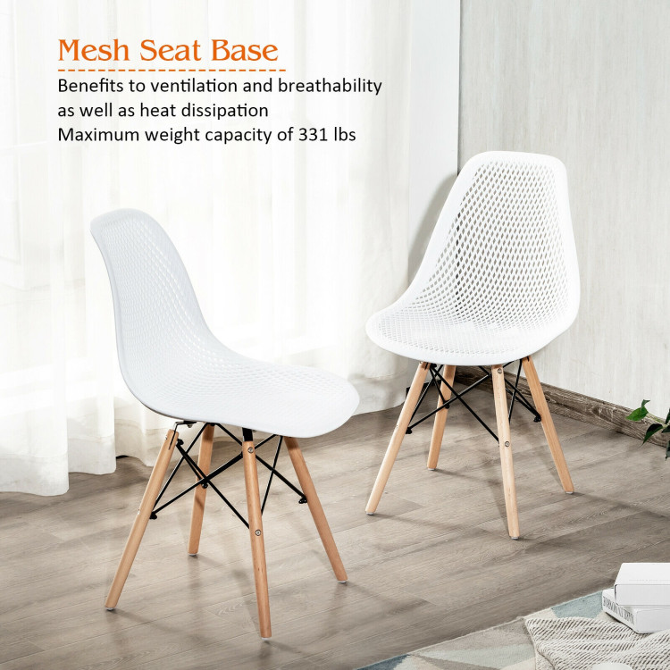 2 Pcs Modern Plastic Hollow Chair Set with Wood Leg-WhiteCostway Gallery View 5 of 12