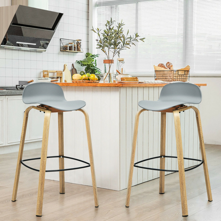 Set of 2 Modern Barstools Pub Chairs with Low Back and Metal Legs-GrayCostway Gallery View 3 of 12