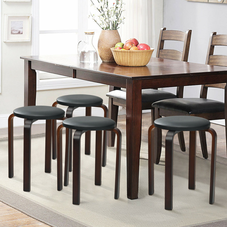 Set of 4 Bentwood Round Stool Stackable Dining Chairs with Padded Seat-BlackCostway Gallery View 6 of 12
