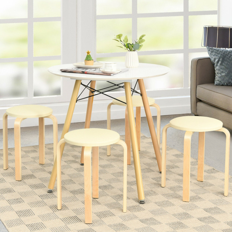 Set of 4 Bentwood Round Stool Stackable Dining Chairs with Padded Seat-BeigeCostway Gallery View 6 of 12