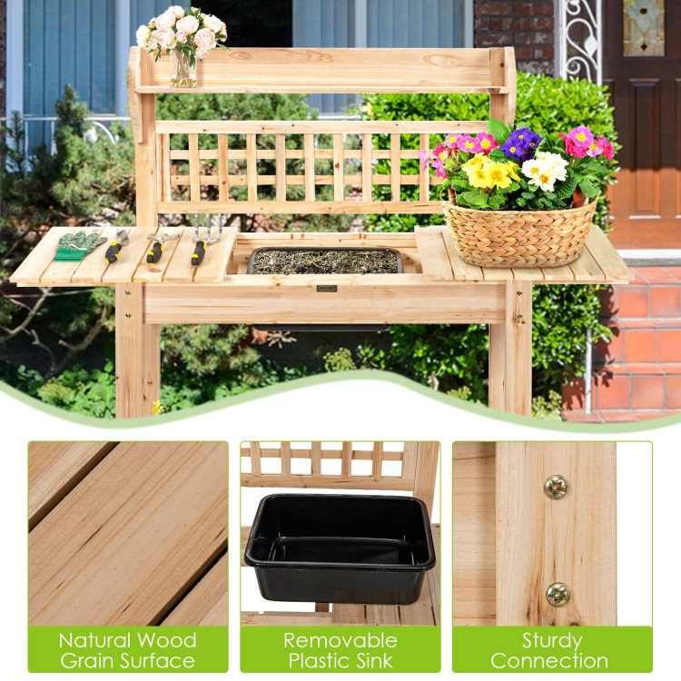 Garden Potting Bench Workstation Table with Sliding Tabletop Sink ShelvesCostway Gallery View 8 of 12