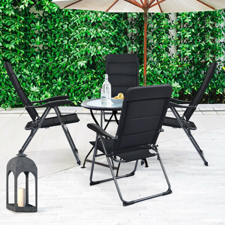 Set of 4 Patio Folding Chairs with Adjustable Backrest-BlackCostway Gallery View 1 of 12