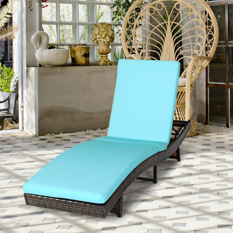 Patio Folding Adjustable Rattan Chaise Lounge Chair with Cushion-TurquoiseCostway Gallery View 6 of 12
