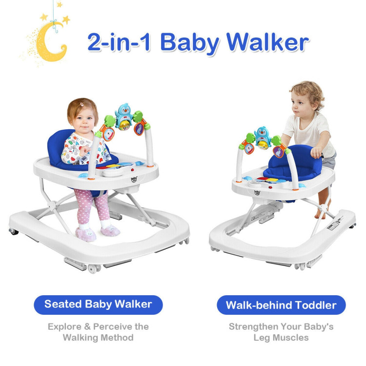 2-in-1 Foldable Baby Walker with Adjustable Heights-BlueCostway Gallery View 5 of 12