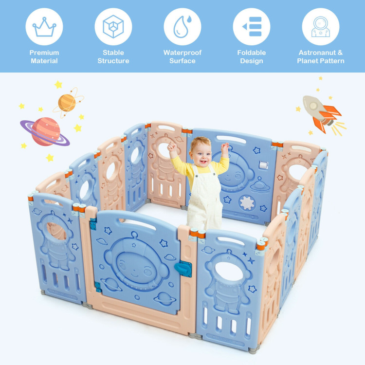 14-Panel Foldable Playpen Kids Activity Center with Lockable DoorCostway Gallery View 3 of 13