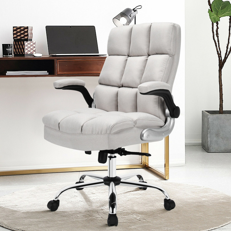 Adjustable Swivel Office Chair with High Back and Flip-up Arm for Home and Office-BeigeCostway Gallery View 1 of 13