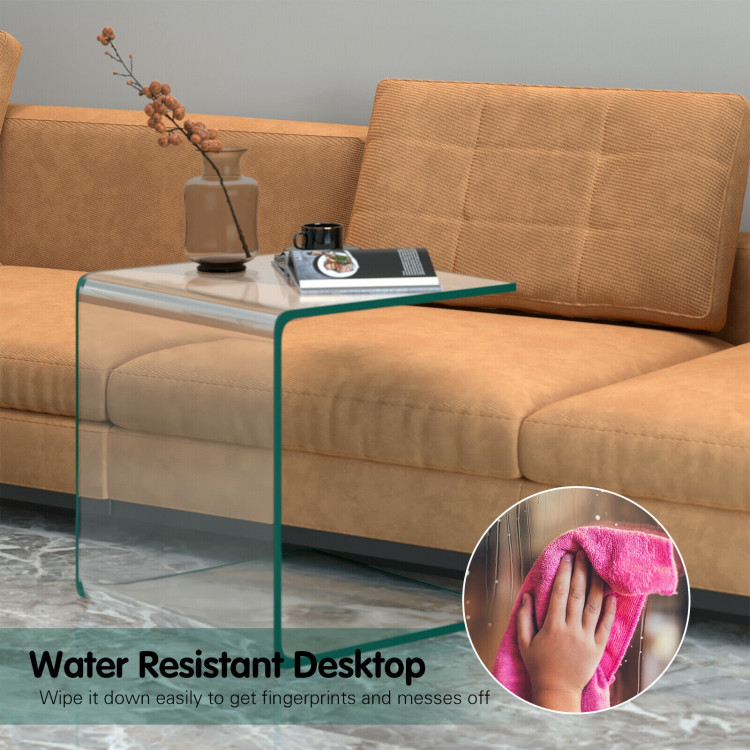 Tempered Glass End Table with Waterfall Edges and Non-Slip PadCostway Gallery View 3 of 11
