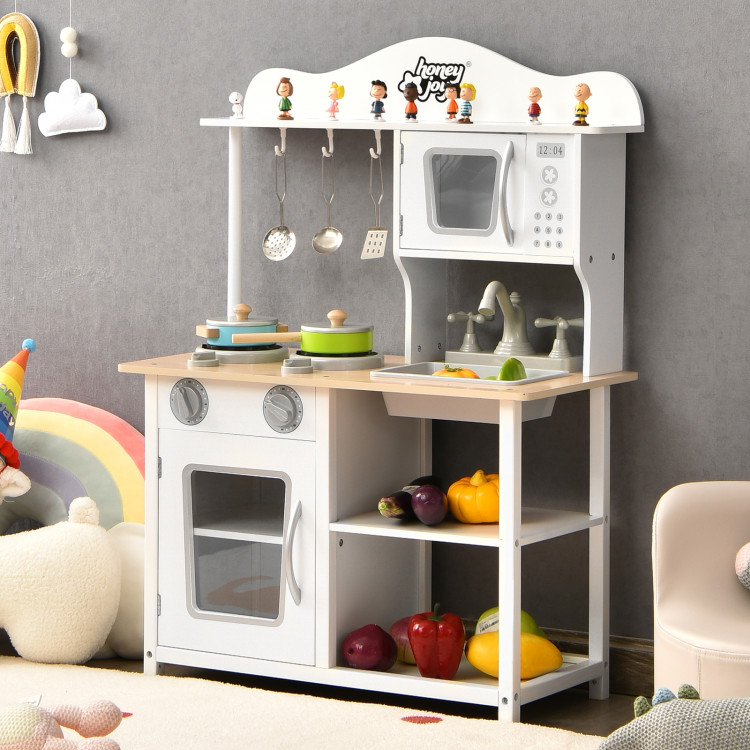 Wooden Pretend Play Kitchen Set for Kids with Accessories and SinkCostway Gallery View 2 of 12