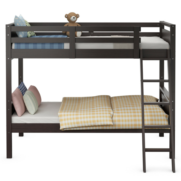 Twin Over Twin Bunk Bed Convertible 2 Individual Beds Wooden -EspressoCostway Gallery View 2 of 7