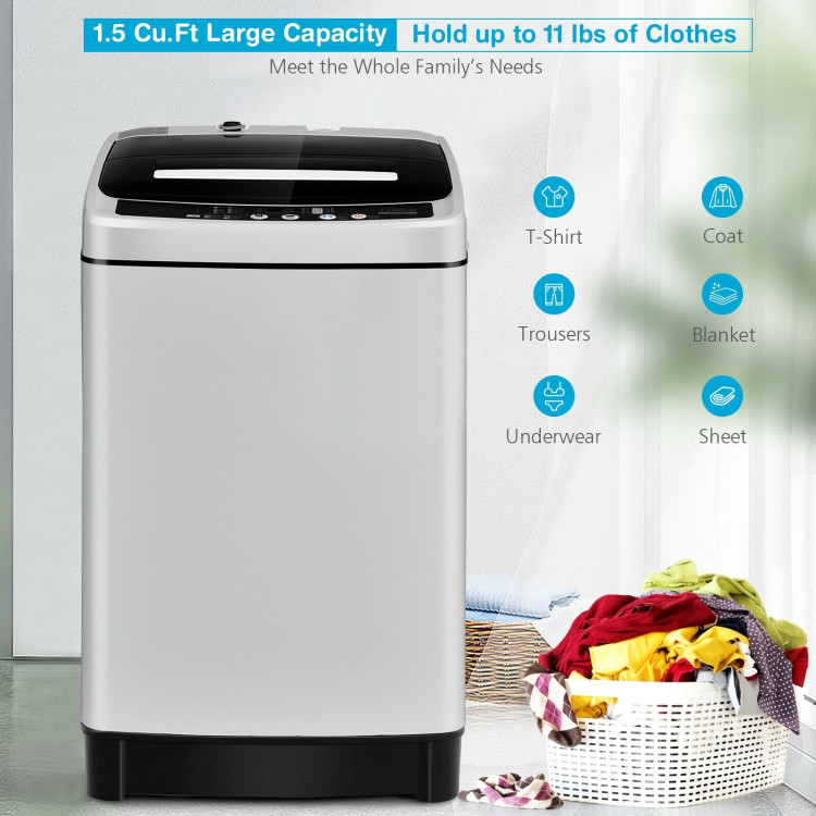 Full-Automatic Washing Machine 1.5 Cubic Feet 11 LBS Washer and Dryer-GrayCostway Gallery View 7 of 11