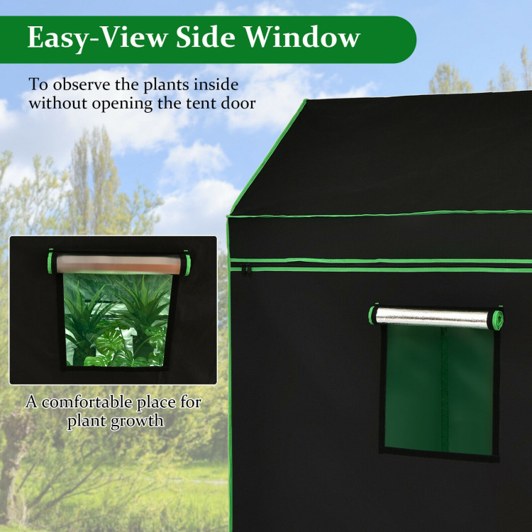 Mylar Hydroponic Grow Tent Roof Cube with Zipped Doors, Observation Windows and Vents -60 x 60 x 72 inchCostway Gallery View 6 of 12