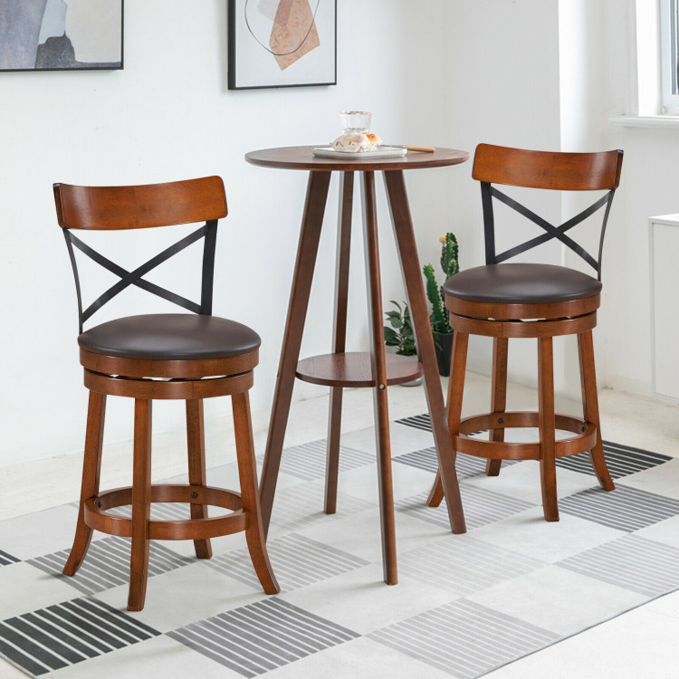 Set of 2 Bar Stools 360-Degree Swivel Dining Bar Chairs with Rubber Wood Legs-25 inchCostway Gallery View 6 of 12
