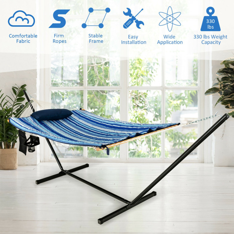  Hammock Chair Stand Set Cotton Swing with Pillow Cup Holder Indoor OutdoorCostway Gallery View 3 of 15
