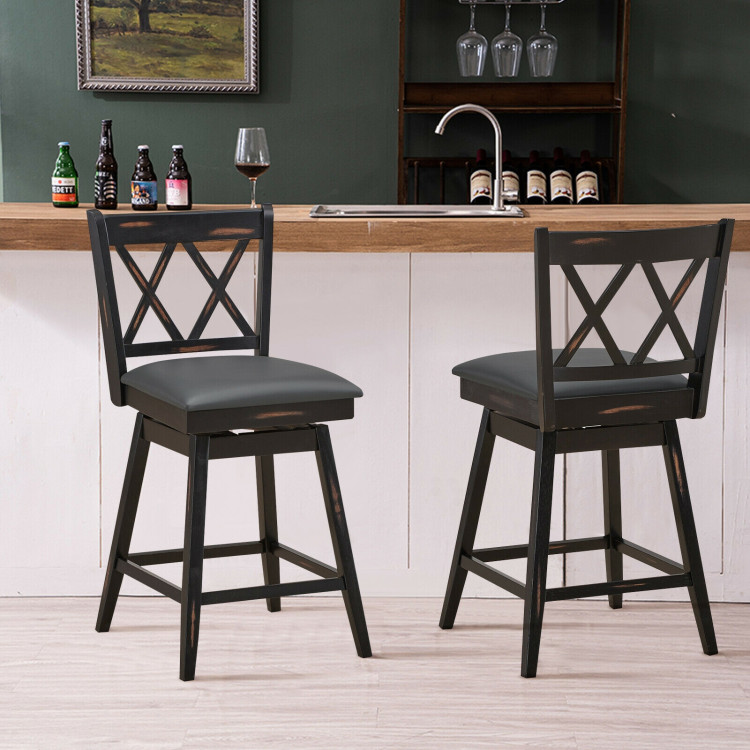 2 Pieces 24 Inch Swivel Counter Height Barstool Set with Rubber Wood Legs-BlackCostway Gallery View 2 of 11