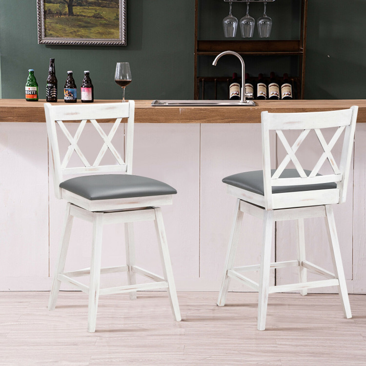 2 Pieces 24 Inch Swivel Counter Height Barstool Set with Rubber Wood Legs-WhiteCostway Gallery View 2 of 11