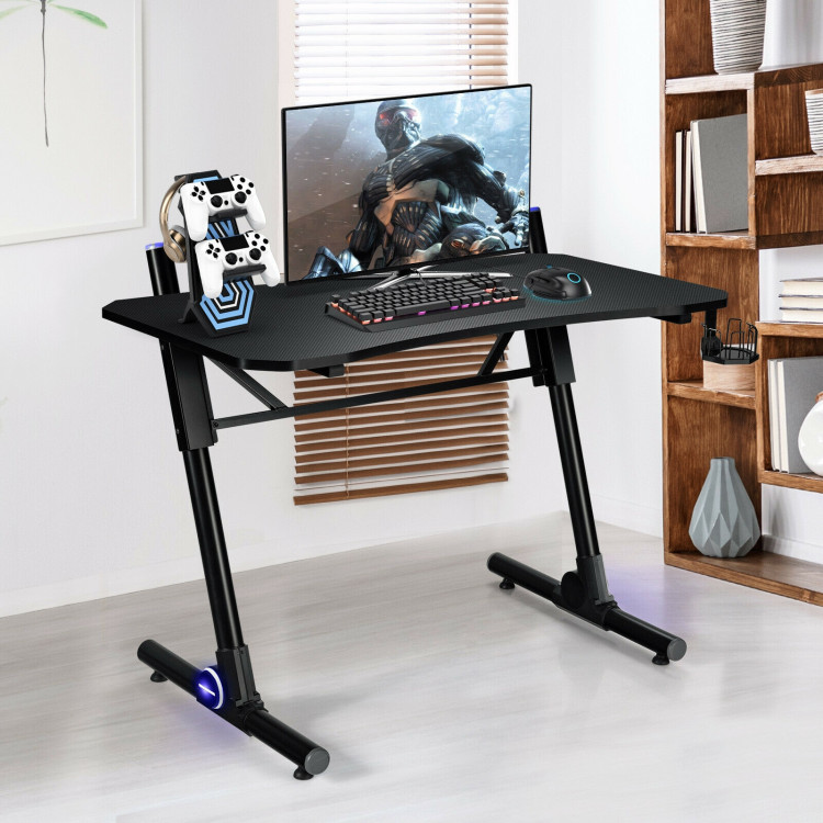 43.5 Inch Height Adjustable Gaming Desk with Blue LED LightsCostway Gallery View 2 of 12