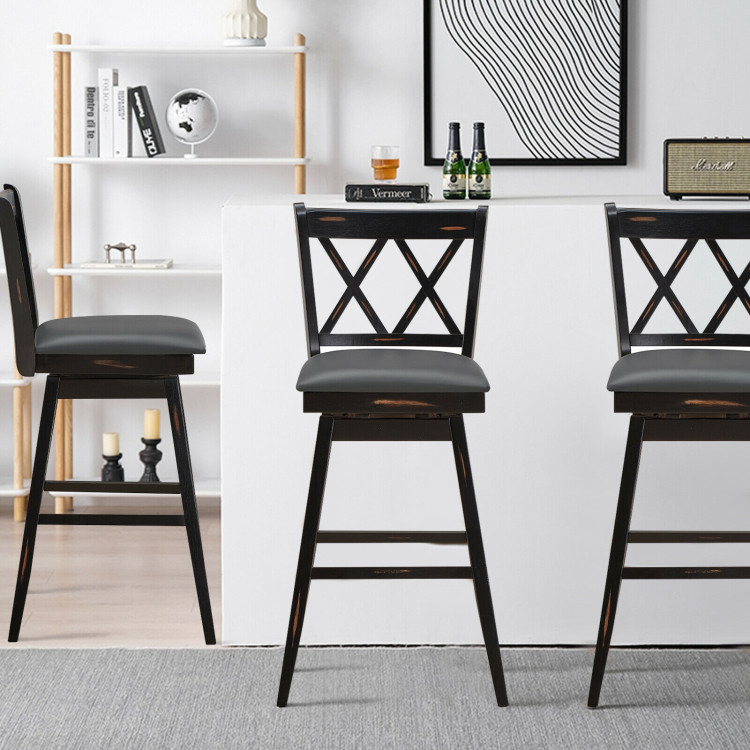 2 Pieces 29 Inches Swivel Counter Height Barstool Set with Rubber Wood Legs-BlackCostway Gallery View 1 of 11