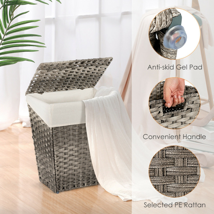 Foldable Handwoven Laundry Hamper with Removable Liner-GrayCostway Gallery View 10 of 12